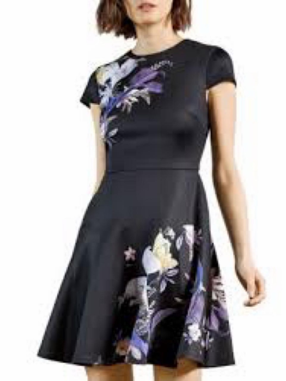 Ted Baker Black Floral Fit & Flare Decadence Dress with Purple and Cream Accents - Picture 6 of 6